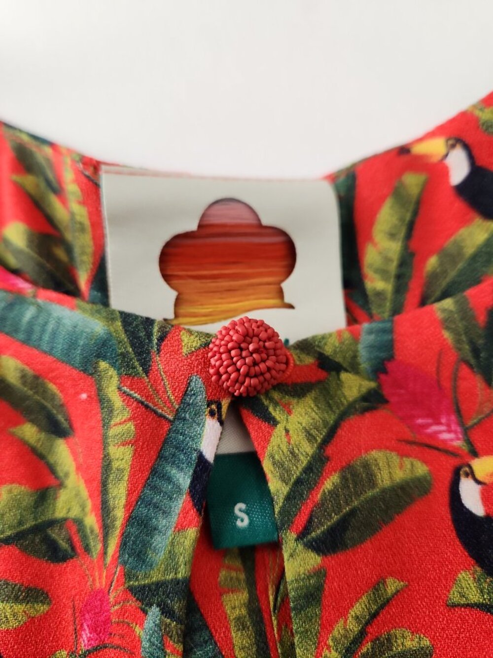 FARM Rio Tucano Paradise Midi Dress tropical parrots palm leaves print size S - Picture 9 of 15